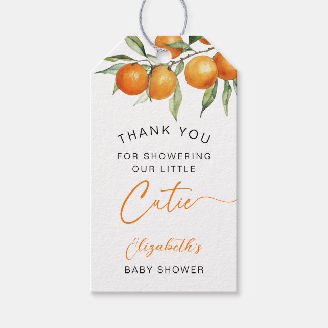 Étiquettes-cadeau Baby shower Botanique Citrus Orange Little Cutie (Devant)