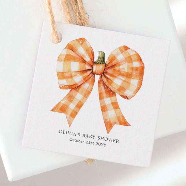 Étiquettes Cadeau Baby shower Bow à la coquette orange d'automne (Créateur téléchargé)