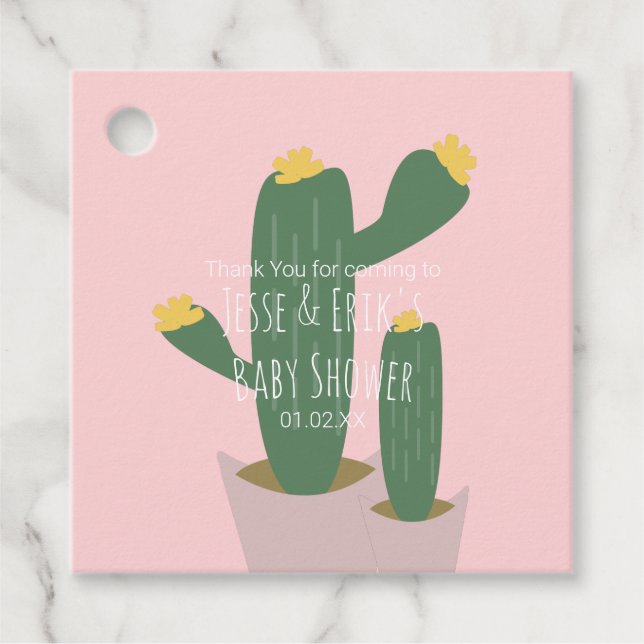 Étiquettes Cadeau Baby shower Cactus Cupcakes Merci bleu rose F (Devant)