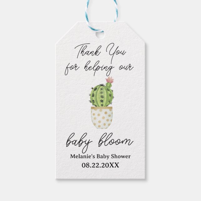 Étiquettes-cadeau Baby shower Cactus "Merci pour aider notre bébé (Devant)