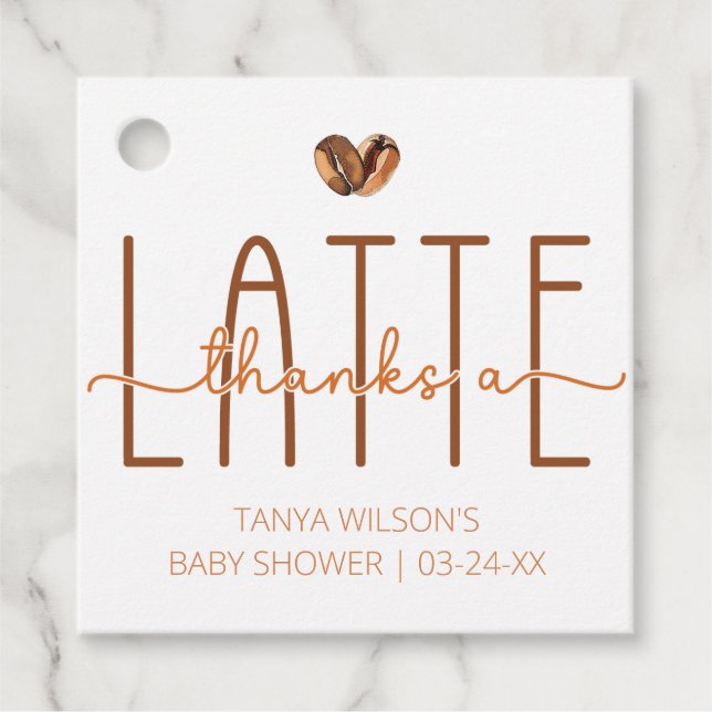 Étiquettes Cadeau Baby shower Café Merci Un Latte (Devant)
