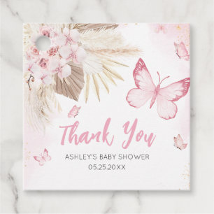Étiquettes Cadeau Baby Shower Carré Papillon Rose