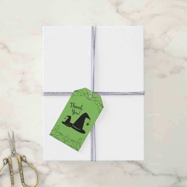 Étiquettes-cadeau Baby shower Casquette sorcière Halloween (Avec de la ficelle)