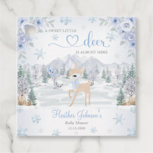 Étiquettes Cadeau Baby Shower Cerf Bleu Flocon de Neige Hiver