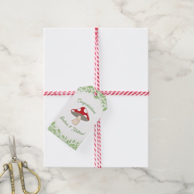 Étiquettes-cadeau Baby shower champignon (Avec de la ficelle)