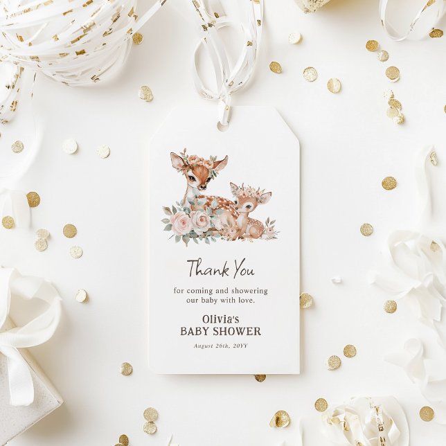 Étiquettes-cadeau Baby shower Chic Boho Woodland Animaux (Créateur téléchargé)