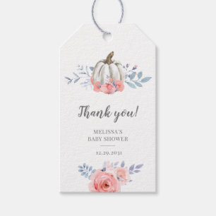 Étiquettes-cadeau Baby shower Citrouille Aquarelle rose Roses Floral