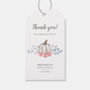 Étiquettes-cadeau Baby shower Citrouille Aquarelle rose Roses Floral