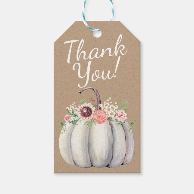 Étiquettes-cadeau Baby shower Citrouille blanc automne (Devant)