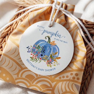 Étiquettes Cadeau Baby shower Citrouille bleu lunaire
