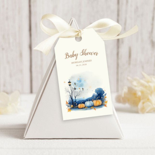 Étiquettes-cadeau Baby shower Citrouille Blue Gold (Créateur téléchargé)