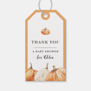 Étiquettes-cadeau Baby shower citrouille d'aquarelle Merci