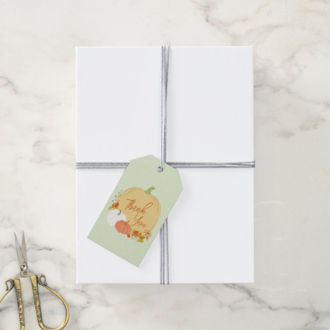 Étiquettes-cadeau Baby shower Citrouille d'automne (Avec de la ficelle)