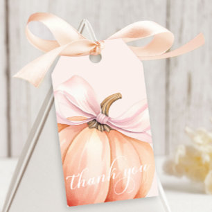 Étiquettes-cadeau Baby shower Citrouille de Bow rose