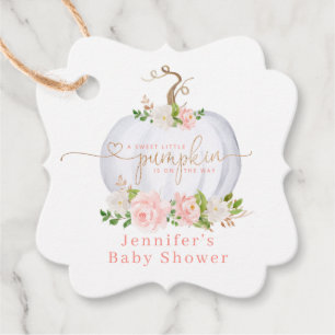 Étiquettes Cadeau Baby shower citrouille en or rose vif merci