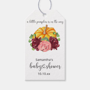 Étiquettes-cadeau Baby shower Citrouille orange aquarelle