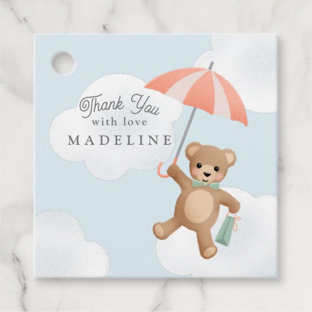 Étiquettes Cadeau Baby shower classique Teddy Bear Pastel (Devant)