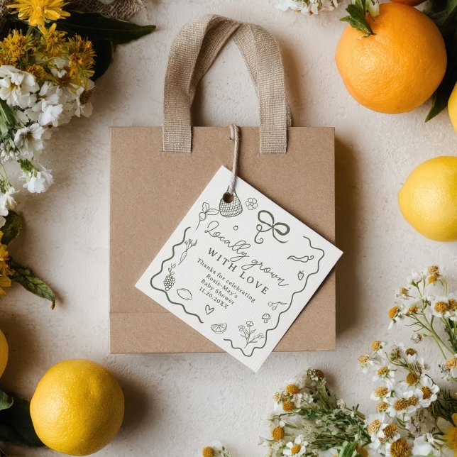 Étiquettes Cadeau Baby shower cultivé localement Marché des agricult (Locally Grown Baby Shower Rustic Farmer’s Market Favor Tags)