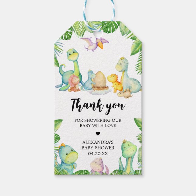 Étiquettes-cadeau Baby shower Cute Dinosaur Favoriser les balises (Devant)