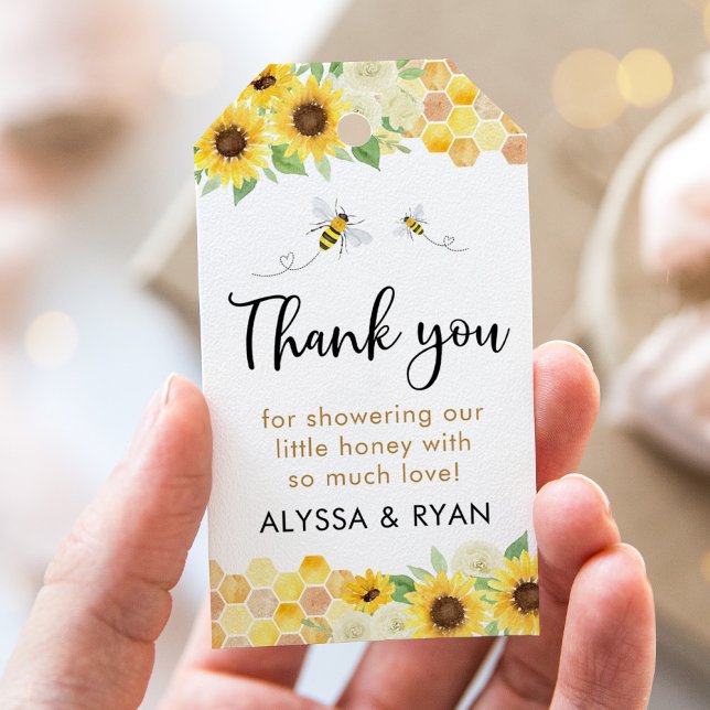 Étiquettes-cadeau Baby shower d'abeilles de tournesol (Créateur téléchargé)