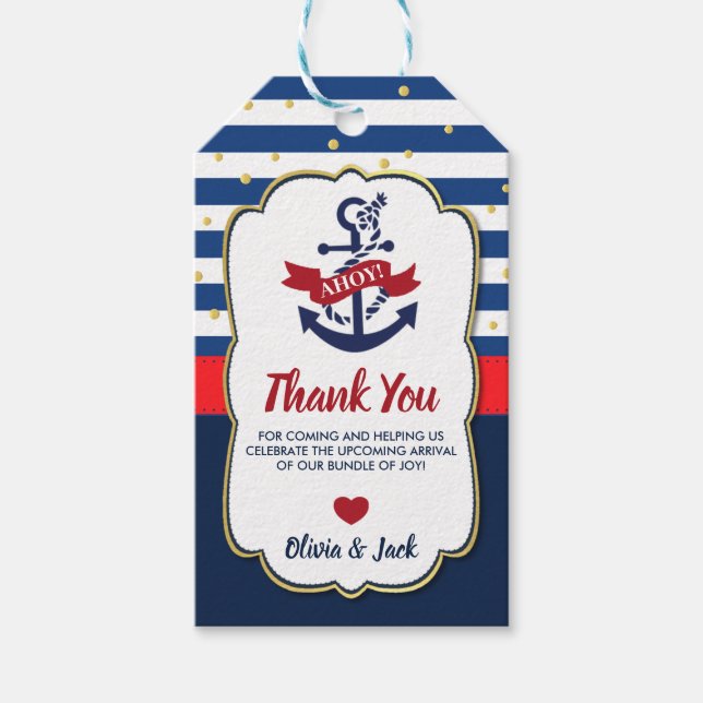 Étiquettes-cadeau Baby shower d'Ancre de l'Ahoy Nautique Rouge Marin (Devant)