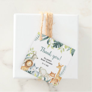 Étiquettes Cadeau Baby shower d'animaux safari aquarelle