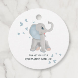 Étiquettes Cadeau Baby shower d'aquarelle bleu bleu Eléphant