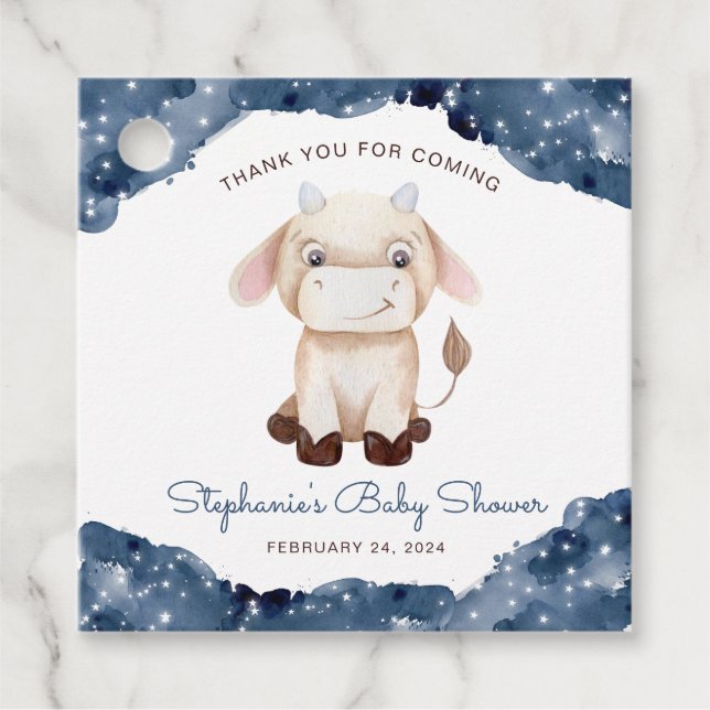 Étiquettes Cadeau Baby shower d'aquarelle céleste Taurus (Devant)