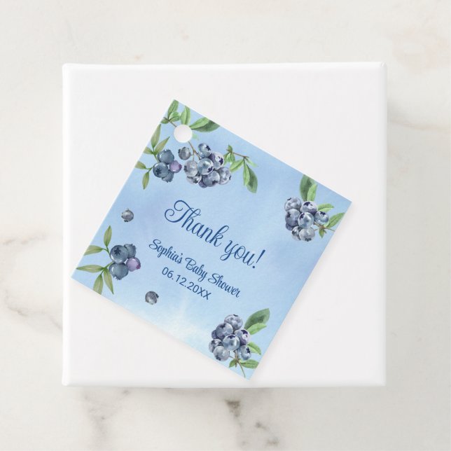 Étiquettes Cadeau Baby shower d'aquarelle de bleuets doux Merci (En situation)