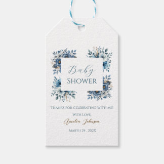 Étiquettes-cadeau Baby shower d'aquarelle Florale bleu moderne