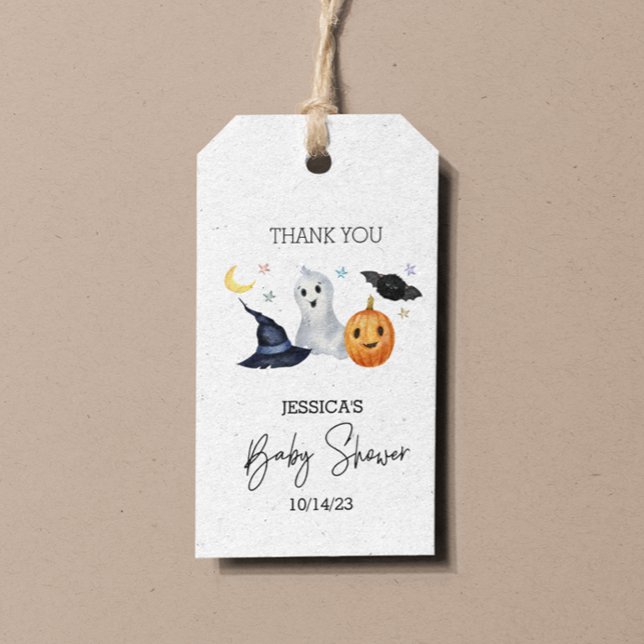 Étiquettes-cadeau Baby shower d'aquarelle Halloween Little Boo (Créateur téléchargé)