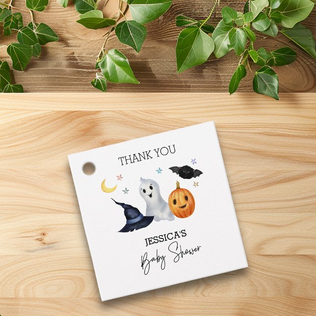 Étiquettes Cadeau Baby shower d'aquarelle Halloween Little Boo (Créateur téléchargé)