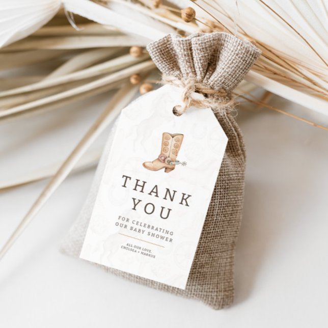 Étiquettes-cadeau Baby shower d'aquarelle moderne Western Rodeo Favo (Créateur téléchargé)