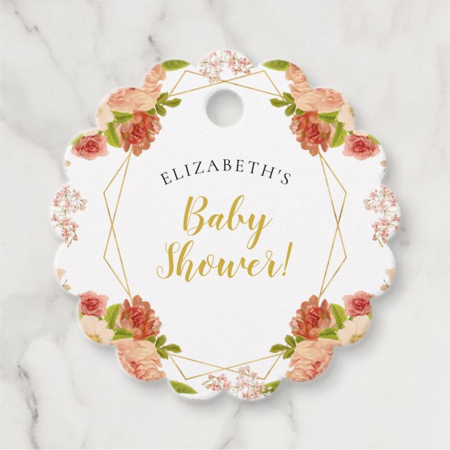 Étiquettes Cadeau Baby shower d'aquarelle or Peach (Devant)