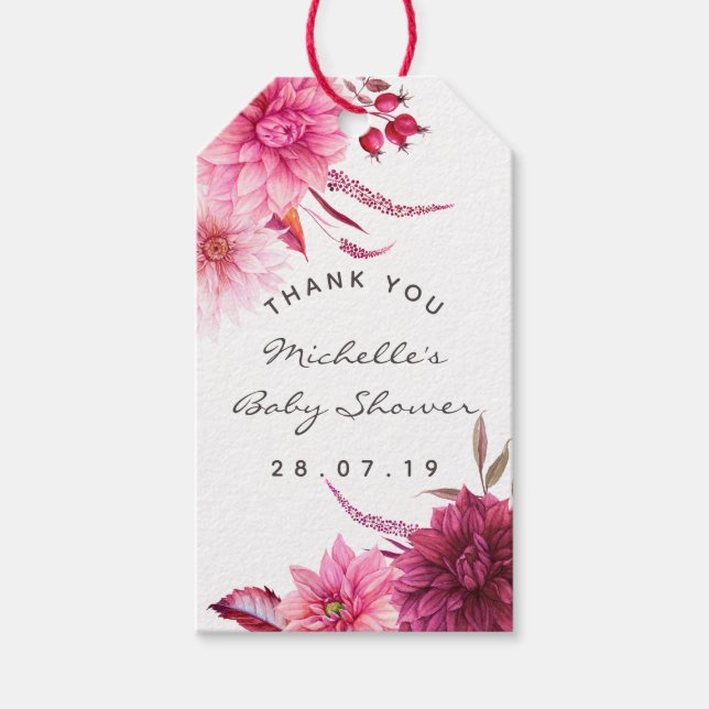 Étiquettes-cadeau Baby shower d'automne Bourgogne et Blush Merci inv (Devant)