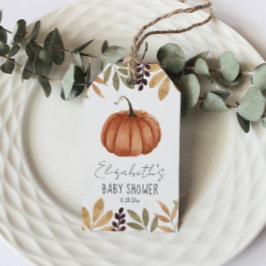 Étiquettes-cadeau Baby shower d'automne Citrouille aquarelle
