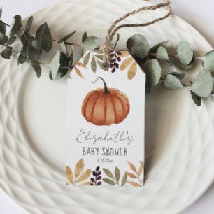 Étiquettes-cadeau Baby shower d'automne Citrouille aquarelle