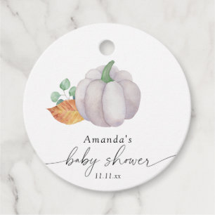 Étiquettes Cadeau Baby shower d'automne citrouille blanc