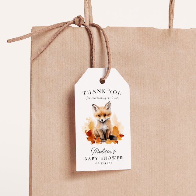 Étiquettes-cadeau Baby shower d'automne du renard boisé mou (Créateur téléchargé)