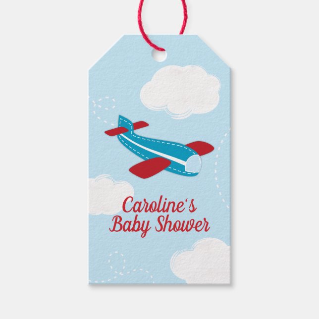 Étiquettes-cadeau Baby shower d'avion rétro (Devant)