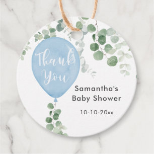 Étiquettes Cadeau Baby shower de ballon bleu vert eucalyptus