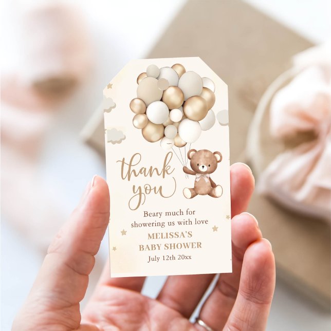 Étiquettes-cadeau Baby shower de ballon Brown Teddy Bear (Créateur téléchargé)