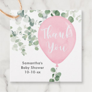 Étiquettes Cadeau Baby shower de ballon d'eucalyptus vert rose