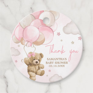Étiquettes Cadeau Baby shower de ballon d'ours rose Boho