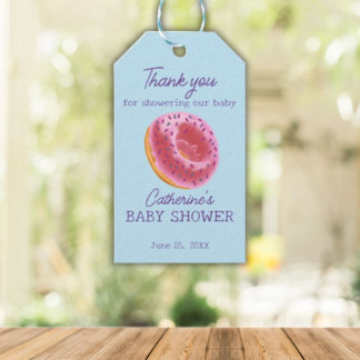 Étiquettes-cadeau Baby shower de beigne rose