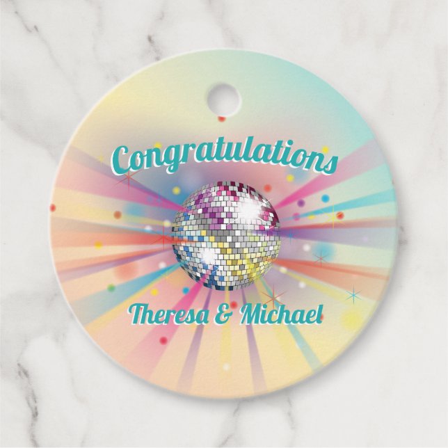 Étiquettes Cadeau Baby shower de boule Disco Rainbow (Devant)