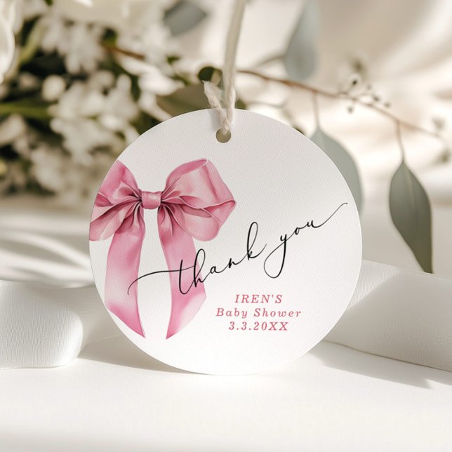 Étiquettes Cadeau Baby shower de Bow rose Merci (Créateur téléchargé)