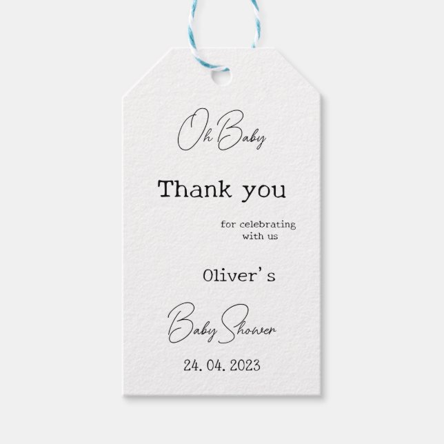 Étiquettes-cadeau Baby shower de calligraphie simple et élégant (Devant)