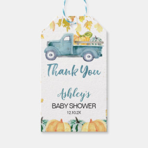 Étiquettes-cadeau Baby shower de camion Blue Little Citrouille