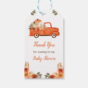 Étiquettes-cadeau Baby shower de camion Citrouille Floral